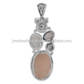 Rosa Opal E Rose Quartz Com Pérola Gemstone 925 Sterling Silver Pendant